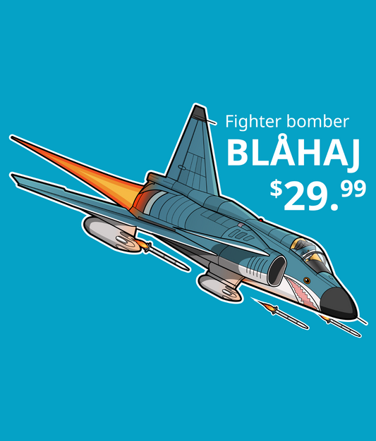 Blue Shark Viggen Jet Fighter (Front Only, Unisex)